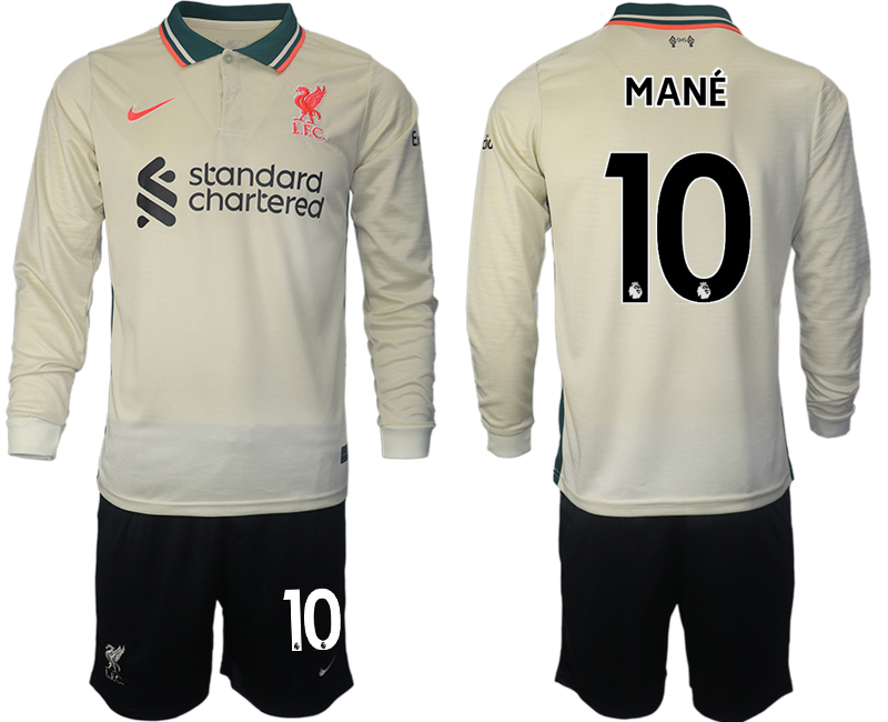 Men 2021-2022 Club Liverpool away cream Long Sleeve #10 Soccer Jersey
